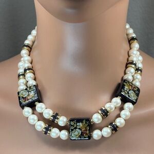 Made In Japan - Gold & Pearl With Floral Accent Necklace